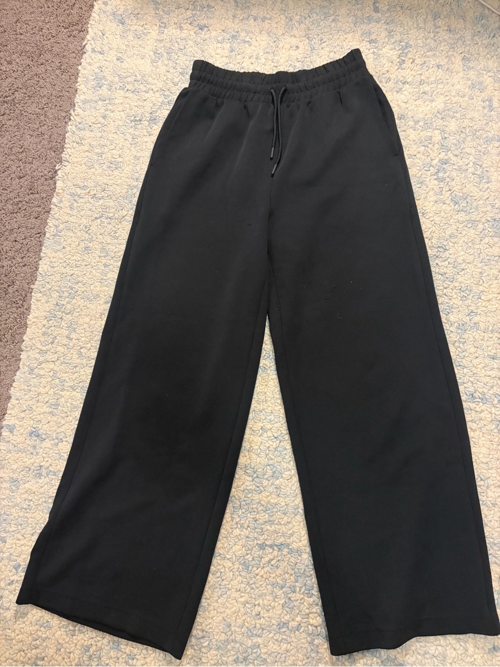 Black Wide-Leg Sweatpants Ribbed